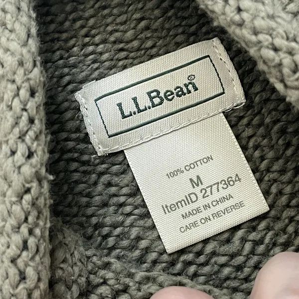 L.L. Bean Sweater cotton roll neck knit womens Green (medium) classic fisherman - Image 2