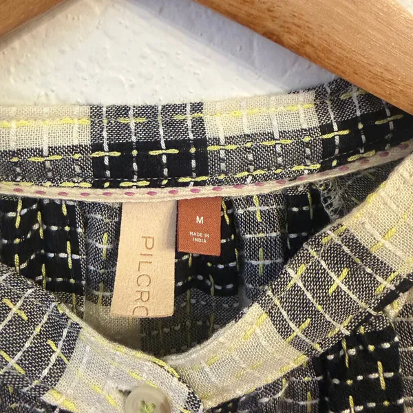 Anthropologie Pilcro Puff Sleeve Button Top M Gingham Plaid Wool Blend Cottage - Image 8