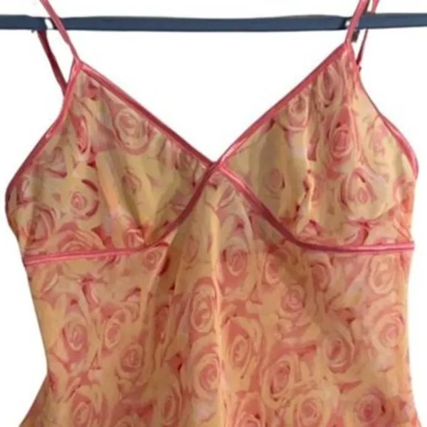 Romance Loungwear Womens M Pink Floral Pant Camisole Robe Sheer Romantic Love - Image 9