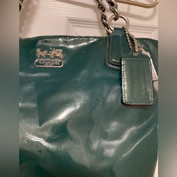 *Coach 18770 Chelsea Teal Hunter Green Patent Leather Tote Shoulder Bag - Image 4
