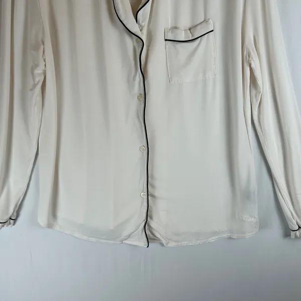 Comfrt Pajama Set Womens XL Cream White Black Piping Long Sleeve Wide Leg‎ Pants - Image 7