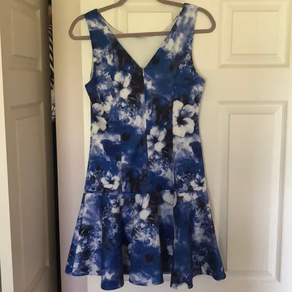 Rhyme Los Angeles Blue Floral Drop Waist Mini Dress S - Image 3