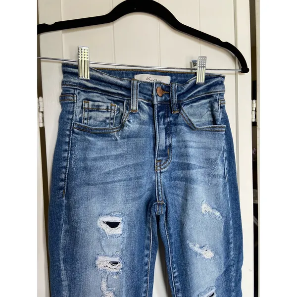 KanCan Womens Jeans Sz 23 Signature Mid-Rise‎ Ankle Skinny Blue Abigail Distress - Image 5