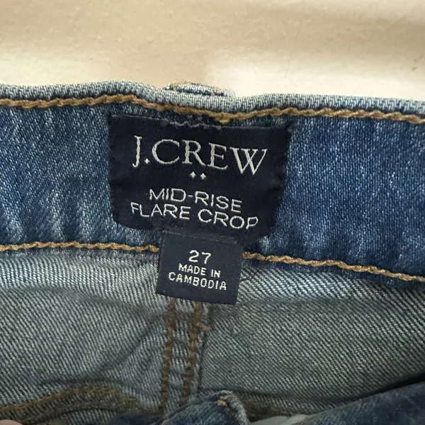 J Crew Jeans Mid Rise Flare Crop Womens 27 Button Fly Blue Retro Denim Preppy - Image 2