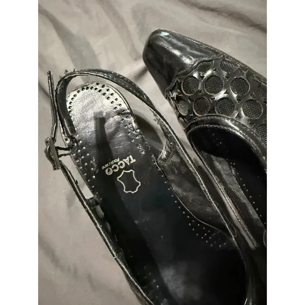 Tacoo‎ Footcare Black Slingback Size 6.5 Women Heels 3" Point Closed Toe Mesh - Image 2