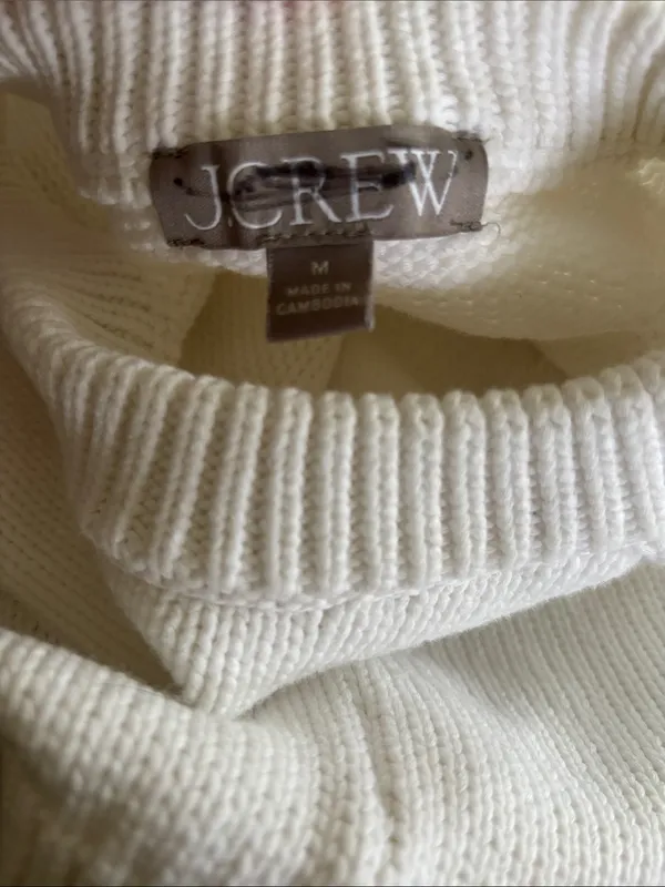 J Crew Relaxed White Cotton Blend Sweater Sz M Crew Neck Knit Summer Preppy - Image 5