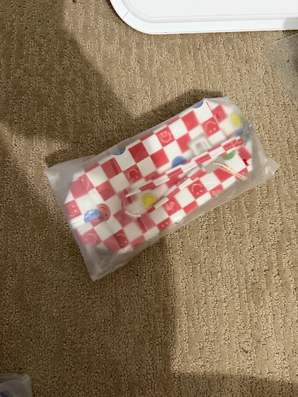 Red and White Checkered Smiley Face Cosmetic Pouch - Image 2