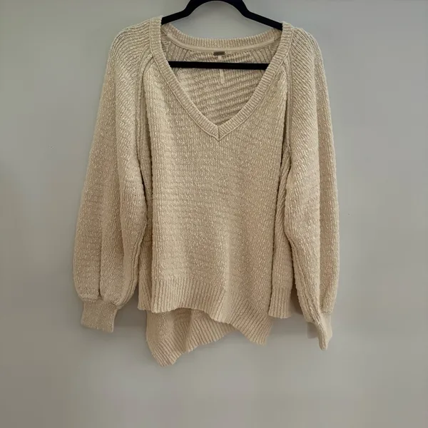Free People Cream V-Neck Sweater - Image 3