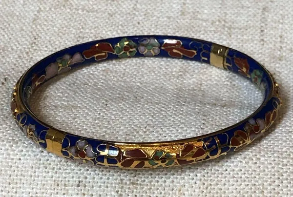 Vintage cloisonné blue hinged bangle bracelet - Image 2