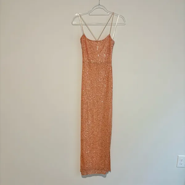 Hello molly so outta my mind Sequin slit maxi Dress in‎ Rose Gold small - Image 2