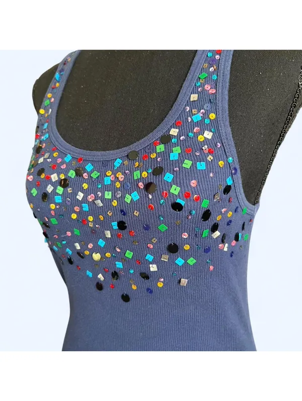 vintage y2k blue sequin tank top old navy glam fairy sparkle size medium 💙 - Image 6