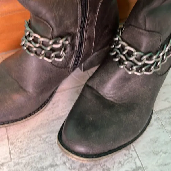 Shoedazzle, brand Brown boots with golden chain decor…. - Image 3