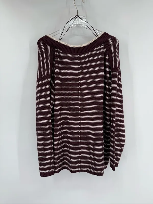 NEW‎ American Eagle Burgundy Striped Chunky Oversized V Neck Swester Sz small - Image 3