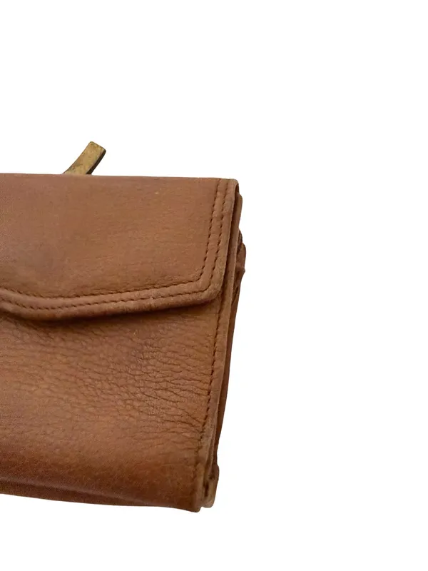 Fossil Tan Leather Trifold Wallet Keychain Clip Snap Cardholder One Size Women's - Image 3