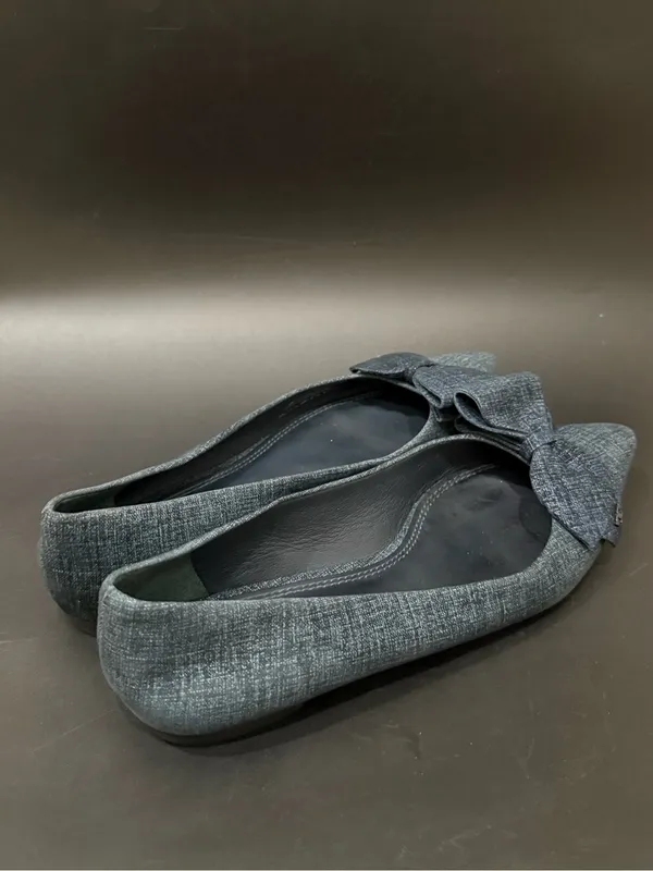 TORY BURCH Rosalind Navy Blue Denim Print Textured Suede Ballet Flats Size 8M - Image 4