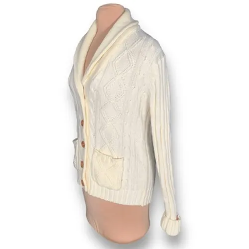 Cream Cable Knit Shawl Collar Cardigan Chunky Preppy Heritage Cozy Cabincore - Image 3
