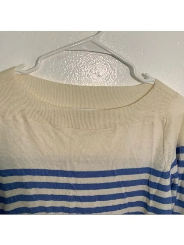Gap Women's Size Small Boatneck Sweater Moore Blue Stripe Wool Long Sleeve - Image 7