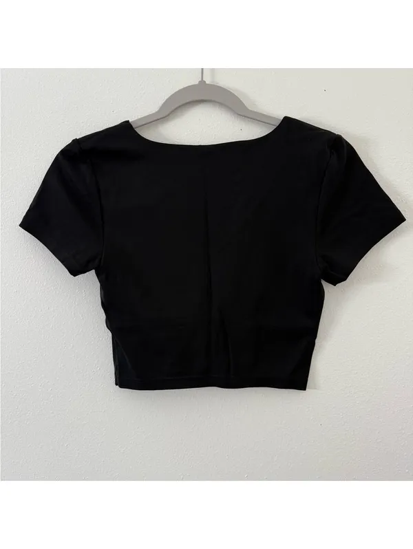 Aerie Ofline Real Me Grunge Clean Girl Black v-neck Cropped Fitted Tee- medium - Image 7