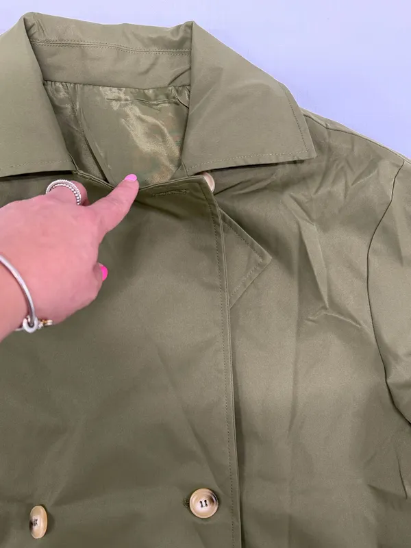 Army Green Double Breasted Trench Coat Longline Jacket H9B641 Size M - Image 3