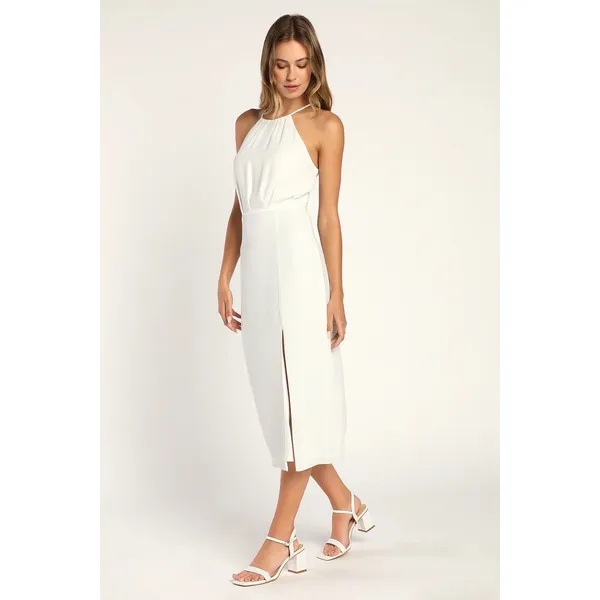 NWOT Lulus Dreamy Date Night White Sleeveless Midi Dress Wedding Cocktail Size M - Image 4