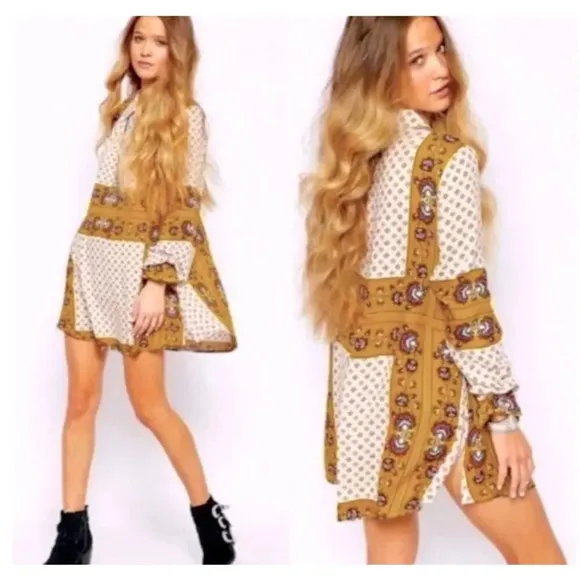 ***Free People Bohemian Changing Times Printed Blouse Tea, sz M - Image 2