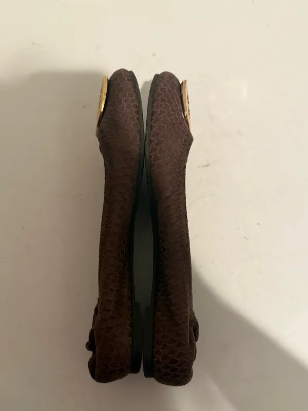 Tory Burch Reva Chestnut Brown Textured Snakeskin-print Leather Ballet Flats 6.5 - Image 6