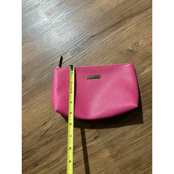 bareMinerals Pink Cosmetic Makeup Travel Zip Pouch Bag Gold Tone Vegan Leather - Image 6