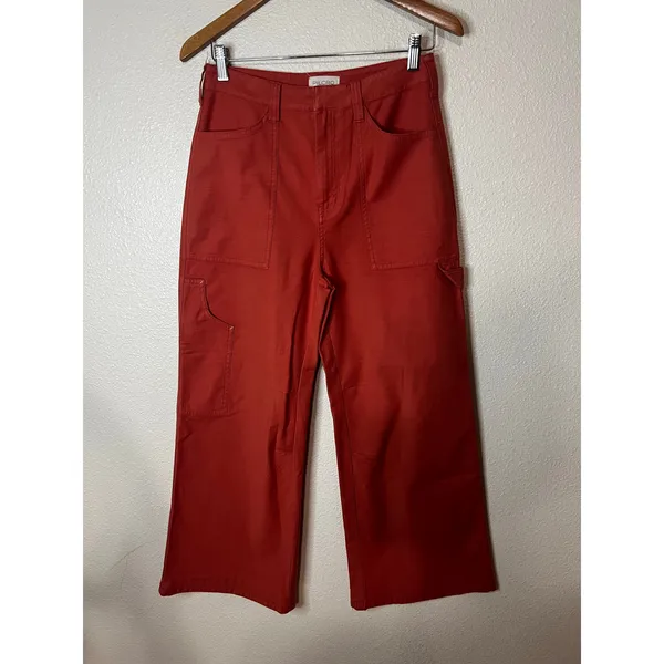 Pilcro Painted Puddle Cargo CROPPED Pants Womens Size 26 Burnt Orange Boho - Image 2