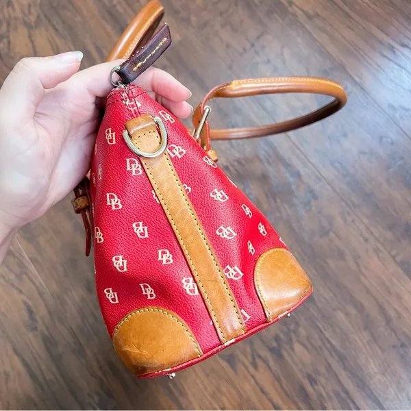 Dooney & Bourke • Domed Satchel purse bag Burning Red initials canvas wristlet - Image 15