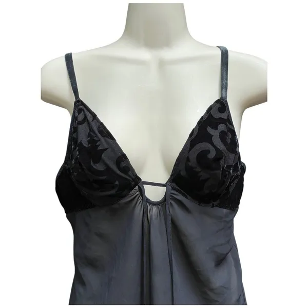Victoria's Secret Black Cami Bra Babydoll Top M Devore Velvet Chiffon Whimsigoth Dark Fairy - Image 2