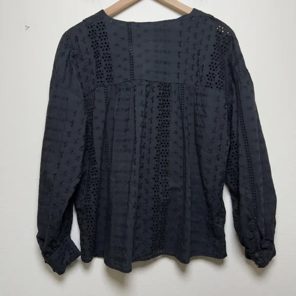 H&M Women Cotton Eyelet Top 12 Black Dark Cottage Embroidered Ethereal‎ Boho - Image 8