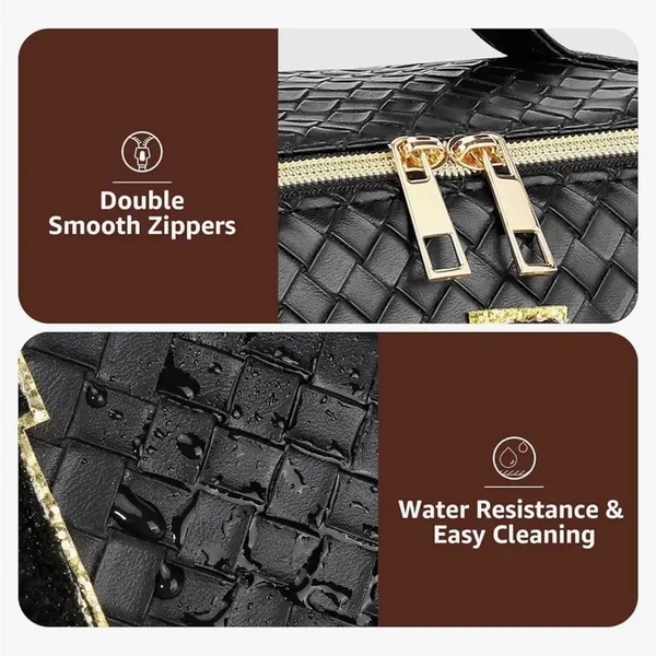New!Black Woven Travel Toiletry Bag with Gold X Guitar Crossbody Strap - Image 6
