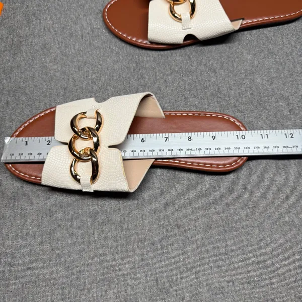 Chic Chain Slide Sandals Slip On Flat Summer Cream Tan Unbranded‎ Size 41 - Image 7