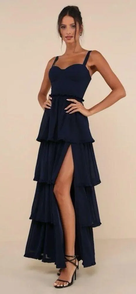 Lulus Sophisticated Occasion Bustier Lace-Up Maxi Dress NWOT size Medium Navy - Image 11