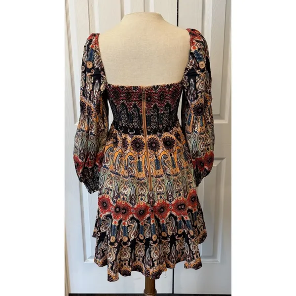 Alice Olivia Julissa Mini Dress Women’s‎ 6 Empire Waist Puffed Sleeve Smocked - Image 4