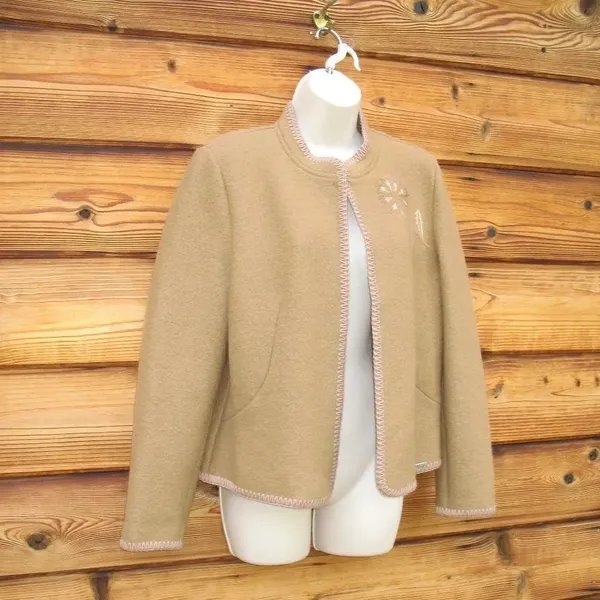 Tan Camel Wool Jacket Tan Size 8 - Image 2