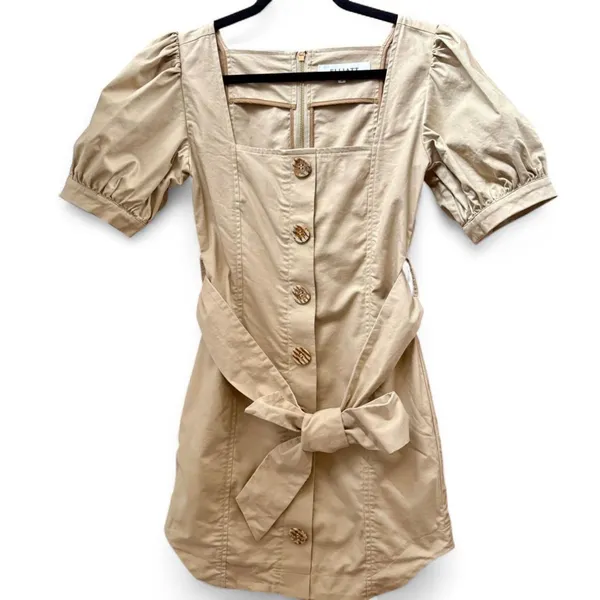 Elliatt x REVOLVE Vanessa Dress Sand sz S, Puff Sleeve, Quiet Luxury Mini - Image 3