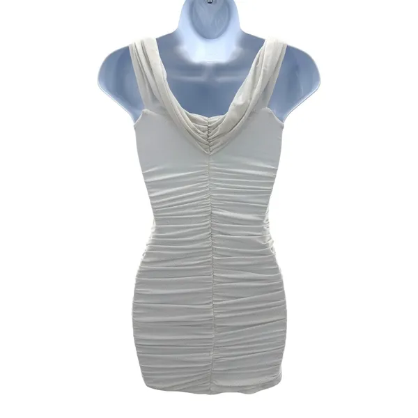 Lucy in the Sky White Ruched Cowl Neck Shimmer Bodycon Mini Dress‎ Womens Small - Image 4