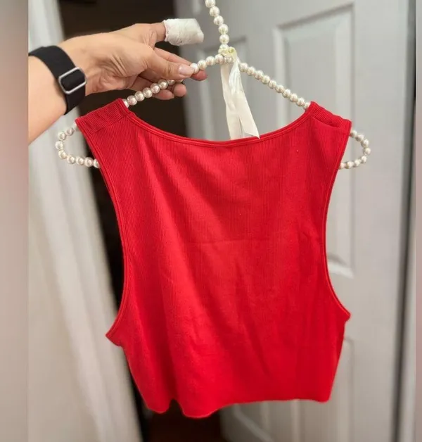 SKIMS Size 4X RUNS SMALL Cotton Rib Super Crop Tank Ruby AP-CRP-1399 NWT - Image 3