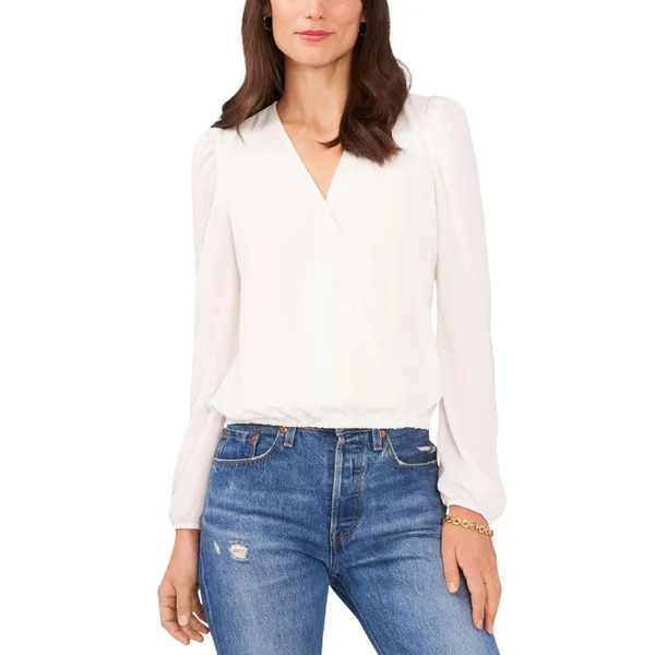 Sam & Jess Womens Woven Petite Puff-Sleeve Top New Ivory Off White PL - Image 7