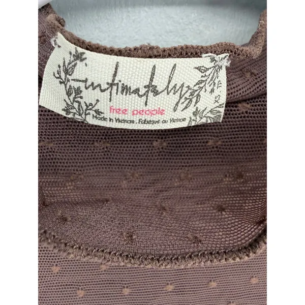 Free People Womens Mesh Top Brown Swiss Dot Sheer Mock Neck XS - Image 5