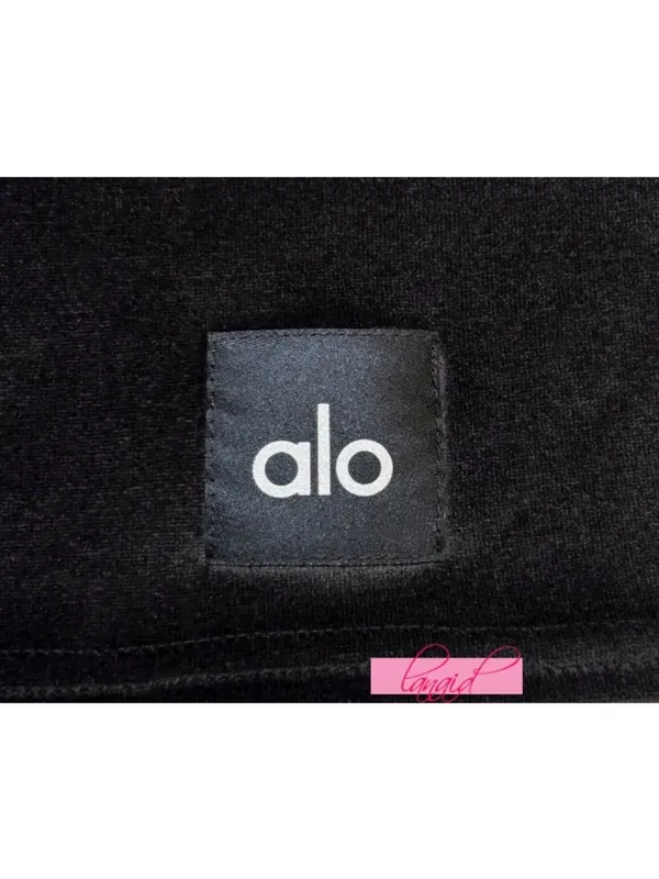 Alo Velour Choice Polo Black Velvet Fuzzy Cropped Short Sleeve Henley Crop Top - Image 8