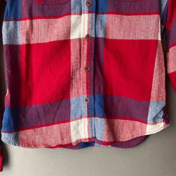American Eagle outfitters sz 4 red blue 100% cotton flannel shirt‎ - Image 3