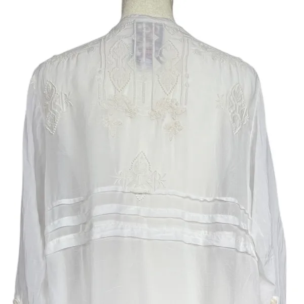 Johnny Was‎ White Embroidered Long Sleeve Sheer Blouse Sz M - Image 9