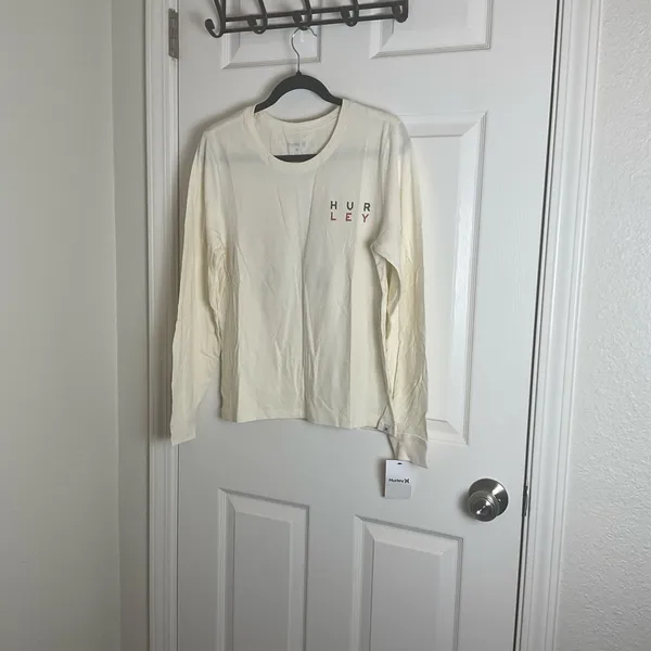 Hurley Split Level Classic Crew Long Sleeve T-Shirt Cream / Size Large - Image 5