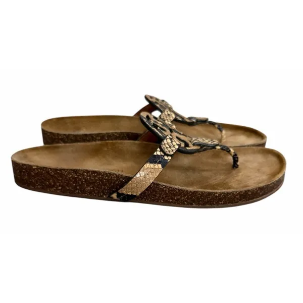 Tory Burch Miller Cloud Stamped Snake Printed Leather/Cork Sandals Women's Sz 11 - Image 2