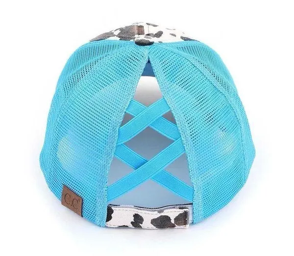 C.C Turquoise & Cow Print Criss Cross Ponytail Hat - Image 2