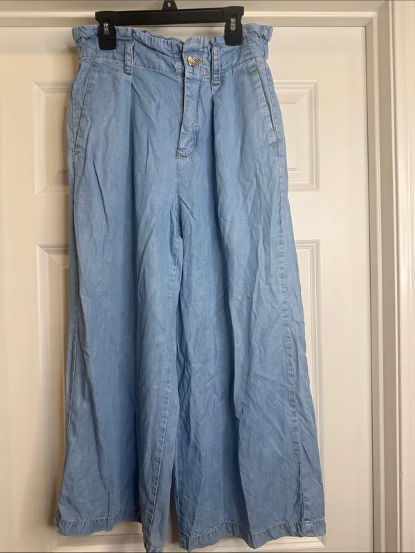 Zara Tencel 21975 High-Waist Wide Leg Light Blue Denim Culottes Sz S - Image 2
