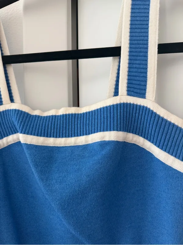 Blue Contrast Trim Knit Tank Top - Image 2