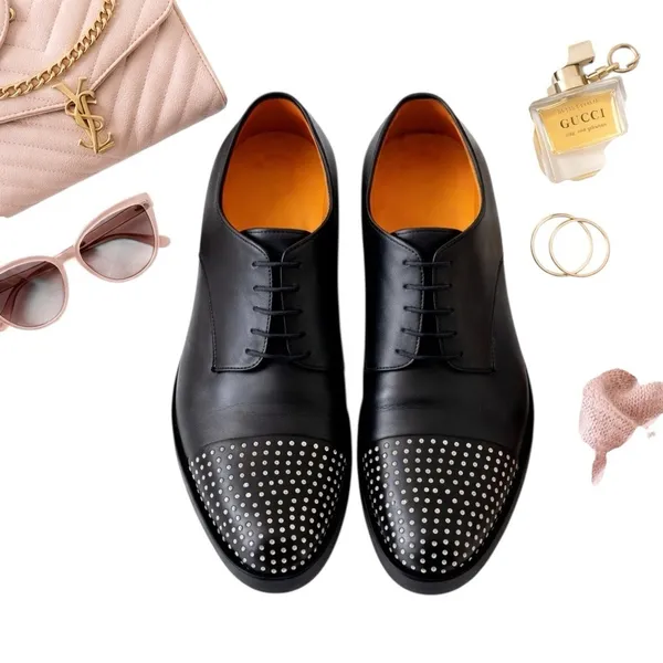 Gucci Black Leather Studded Cap Toe Oxford Shoes Authentic COA EU37 Italy in EUC - Image 13
